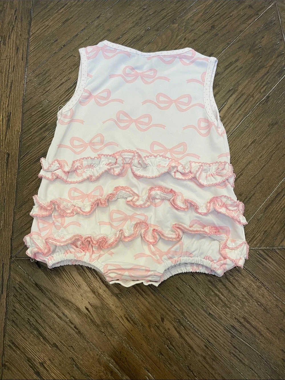 Sew Magnolia Pink Bow Ruffle Sleeveless Baby Romper